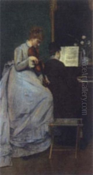 The Music Lesson Oil Painting by Charles Louis Verwee