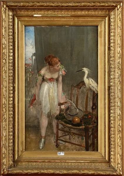 Jeune Fille Au Heron Oil Painting by Louis Charles Verwee