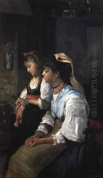 La Lecon De Tricot Oil Painting by Louis Charles Verwee