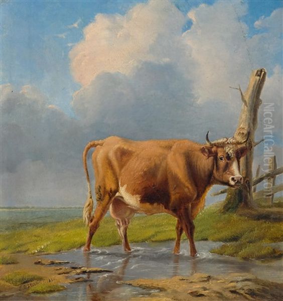 Landscape With A Cow Oil Painting by Louis Pierre Verwee