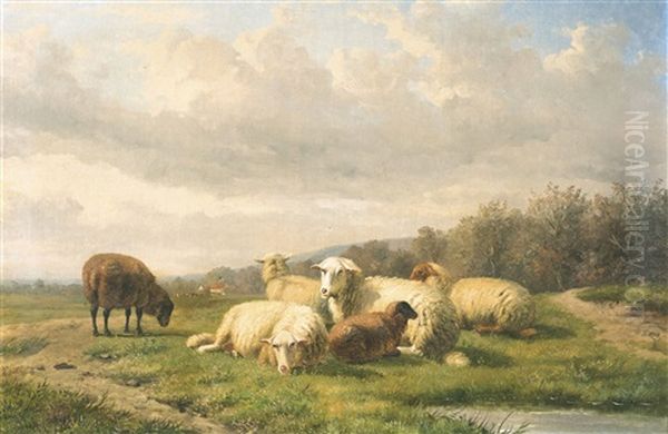 Landscape With Sheep Oil Painting by Louis Pierre Verwee