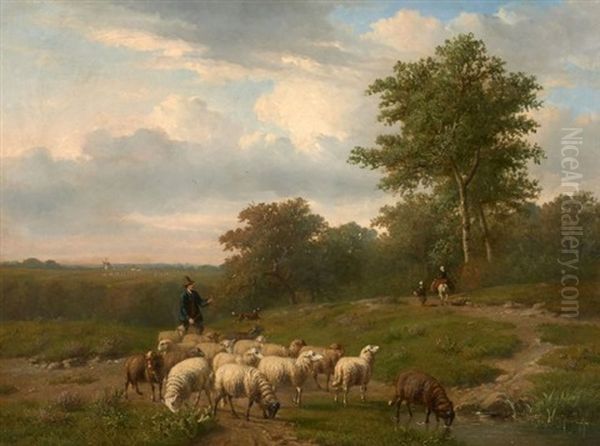 Berger Et Son Troupeau De Moutons Dans Un Paysage Oil Painting by Louis Pierre Verwee