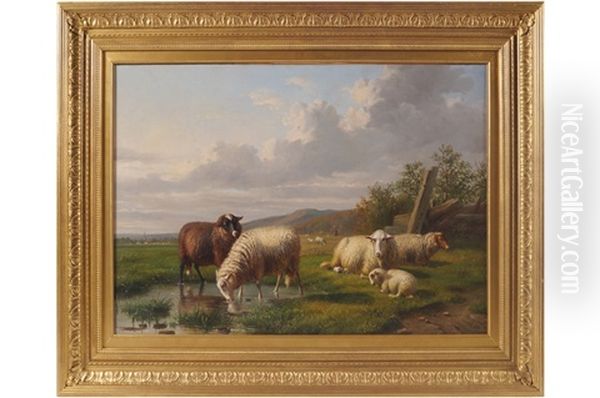 Sheep Grazing Oil Painting by Louis Pierre Verwee