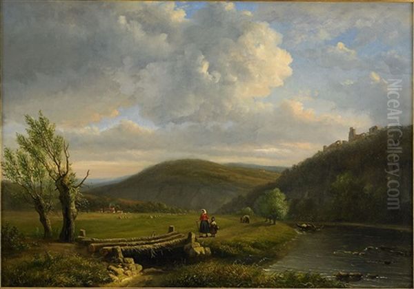 Landskap Oil Painting by Louis Pierre Verwee