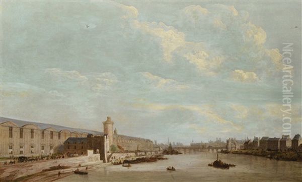 View Of Paris From The Pont-royal With The Grande Galerie Du Louvre, The Pont-neuf And The Nesle Tower Oil Painting by Abraham de Verwer