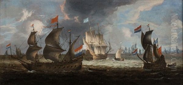 Navires Au Large D'amsterdam Oil Painting by Abraham de Verwer