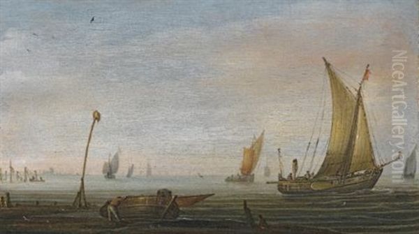 Small Vessels On The Zuider Zee Oil Painting by Abraham de Verwer