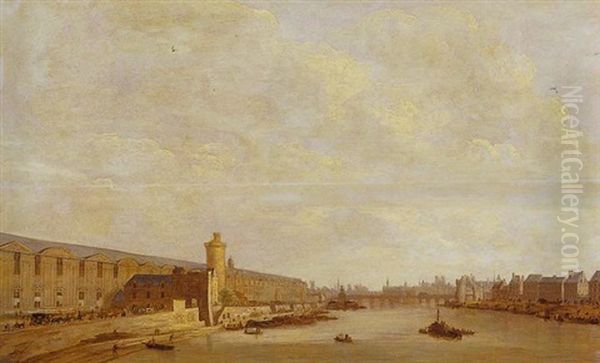 Vue De La Grande Galerie Du Louvre, Du Pont-neuf Et De La Tour De Nesles Oil Painting by Abraham de Verwer