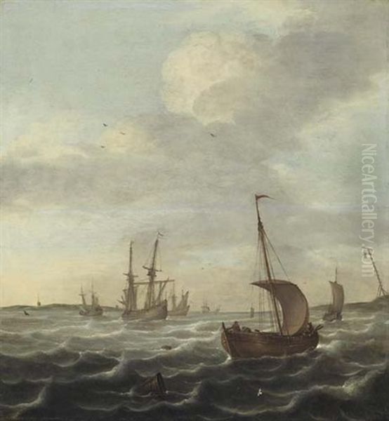 Marine Mit Segelschiffen Oil Painting by Justus Verwer