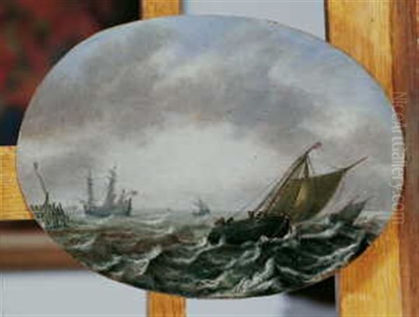 Segelschiffe Auf Bewegter See In Kustennahe Oil Painting by Justus Verwer