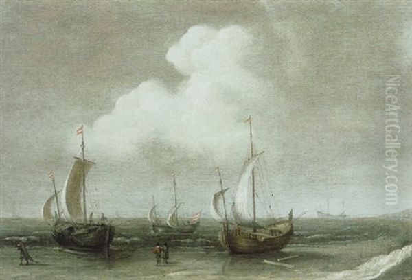 Kuste Mit Segelschiffen Oil Painting by Justus Verwer