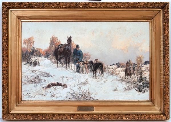 On Hunting Oil Painting by Jaroslav Friedrich Julius Vesin