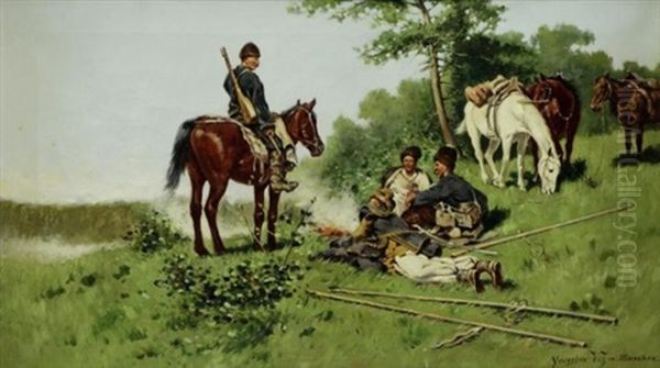 Cossack Camp Oil Painting by Jaroslav Friedrich Julius Vesin