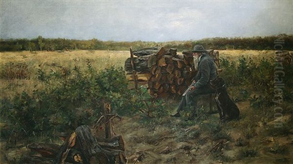 A Hunter Oil Painting by Jaroslav Friedrich Julius Vesin