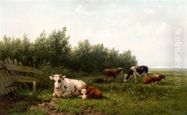 Koeien In Weidelandschap Oil Painting by Gesina Johanna Francina Vester