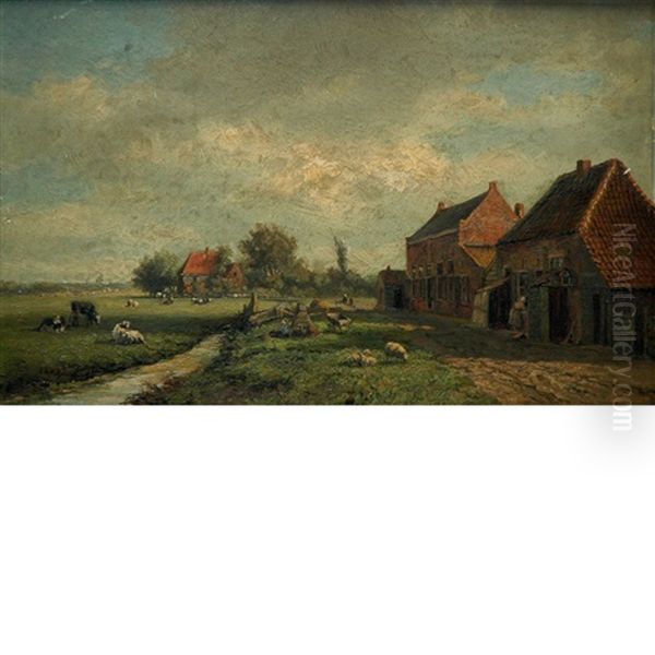 Farm In Heemstede Oil Painting by Gesina Johanna Francina Vester