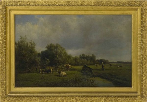 Cows In A Pasture Oil Painting by Willem Vester