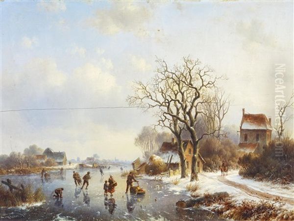 Eisvergnugen Auf Einem Hollandischen Kanal Oil Painting by Willem Vester