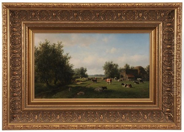 Landscape With Cows Oil Painting by Willem Vester