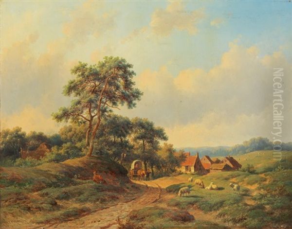 Weite Landschaft Mit Gehoft Und Ruhendem Schafhirt Oil Painting by Willem Vester