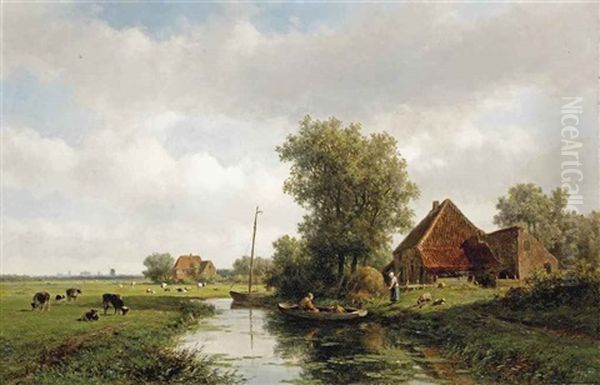 A Polder Landscape With Cattle In A Meadow, Haarlem In The Distance Oil Painting by Willem Vester