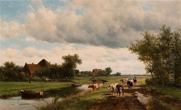 Landscape By The Zomervaart Canal Near Haarlem Oil Painting by Willem Vester