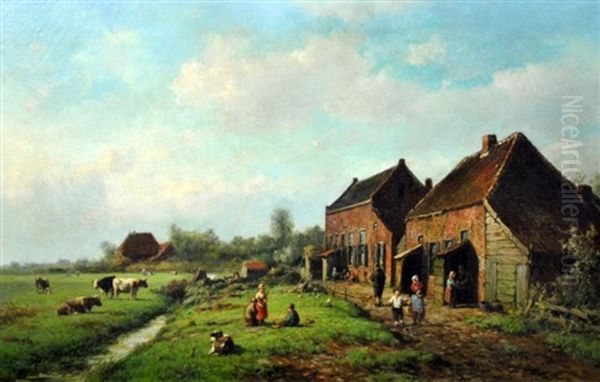 Farm Scene With Figures And Cattle Oil Painting by Willem Vester