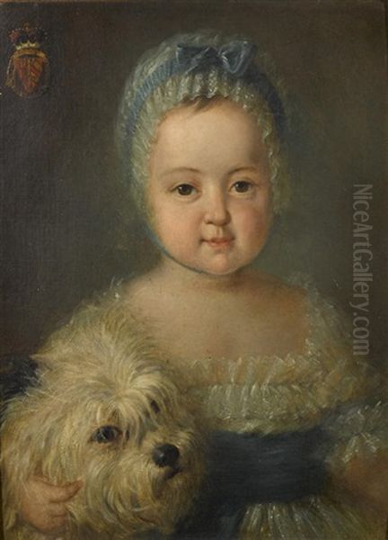 A Portrait Of A Young Girl With Her Dog Oil Painting by Antoine Vestier