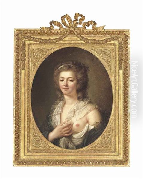 Portrait Of A Lady, Half-length, In A Grey Dress Oil Painting by Antoine Vestier