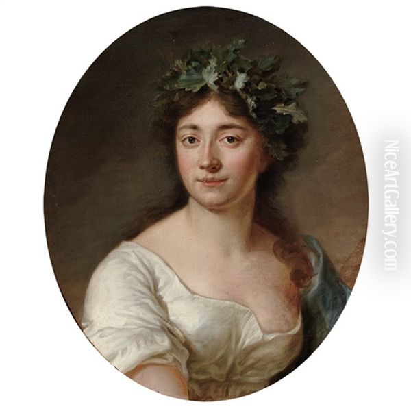 Portrait Of A Lady Wearing A Wreath Oil Painting by Antoine Vestier