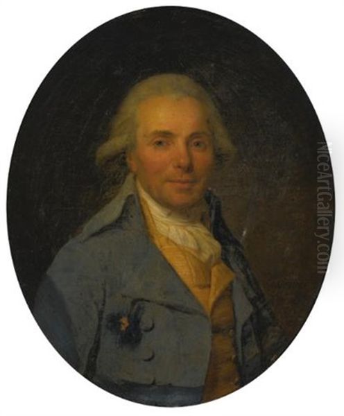 Portrait Of A Man Wearing A Blue Coat Oil Painting by Antoine Vestier