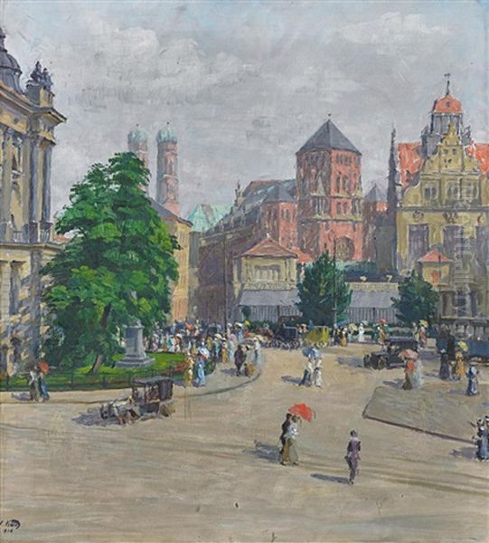 Der Lenbachplatz In Munchen Oil Painting by Charles Vetter