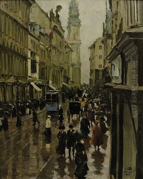 Die Theatinerstrase In Munchen Oil Painting by Charles Vetter