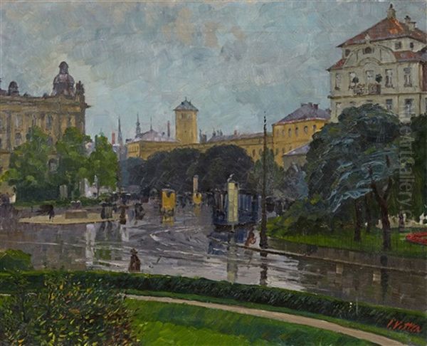 The Stachus In Munich Oil Painting by Charles Vetter