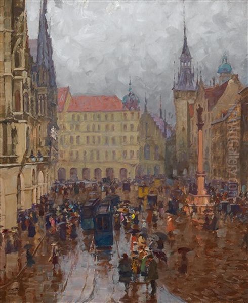 Munchen - Marienplatz Und Altes Rathaus [munich - Marienplatz And Old Town Hall] Oil Painting by Charles Vetter