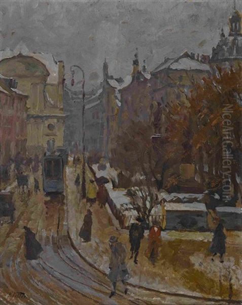 Munchener Strasenszene - Promenadeplatz Oil Painting by Charles Vetter