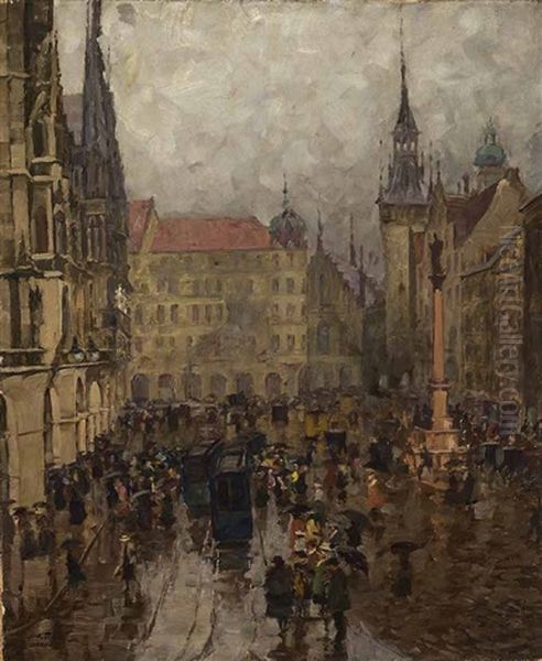 Marienplatz In Munchen Oil Painting by Charles Vetter