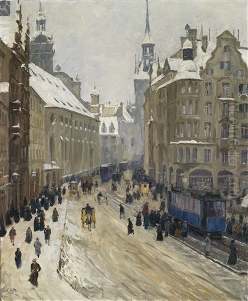 Blick Auf Munchen An Einem Wintertag Oil Painting by Charles Vetter