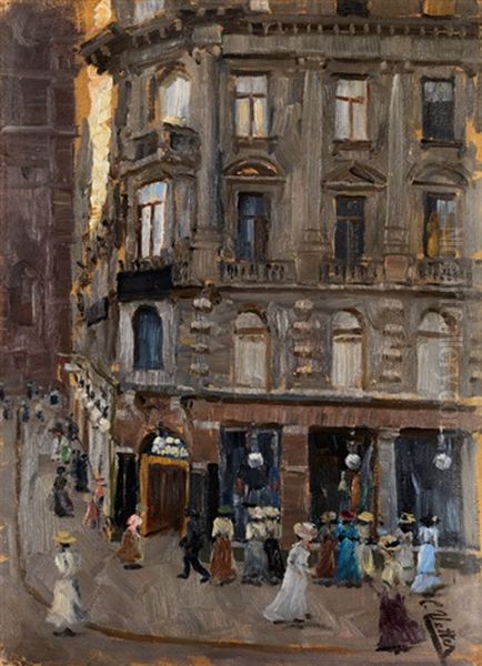 Hauserfassade In Der Kaufingerstrasse Munchen Oil Painting by Charles Vetter