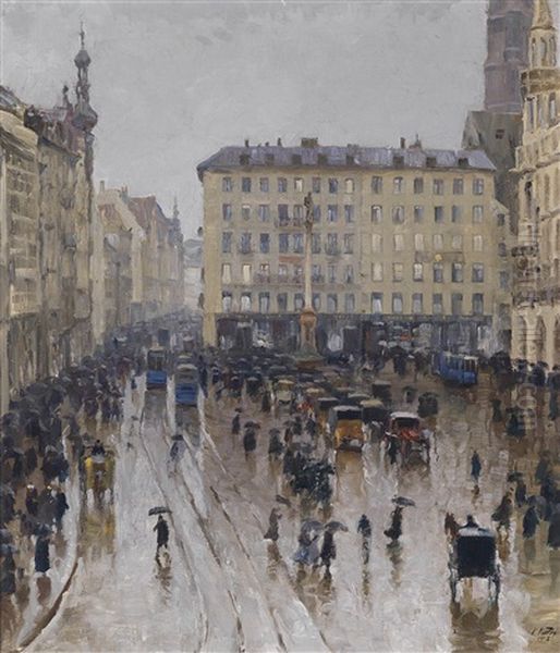 Blick Auf Den Marienplatz In Munchen Oil Painting by Charles Vetter