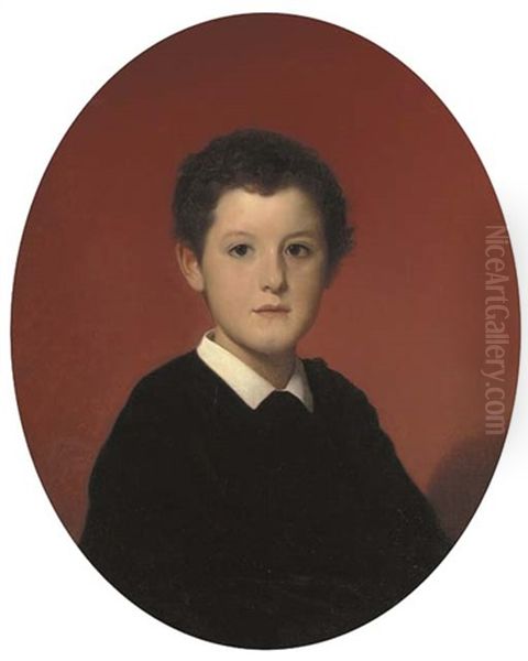 Portrait Of A Young Boy, Bust Length, In A Black Smock With A White Collar Oil Painting by Hegesipe Jean Vetter