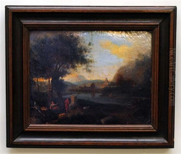 Landscape With Figures In Antiquated Ruins Oil Painting by Gaetano Vetturali