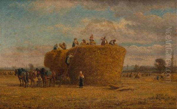 Harvesting Hay (la Moisson) Oil Painting by Jules Jacques Veyrassat