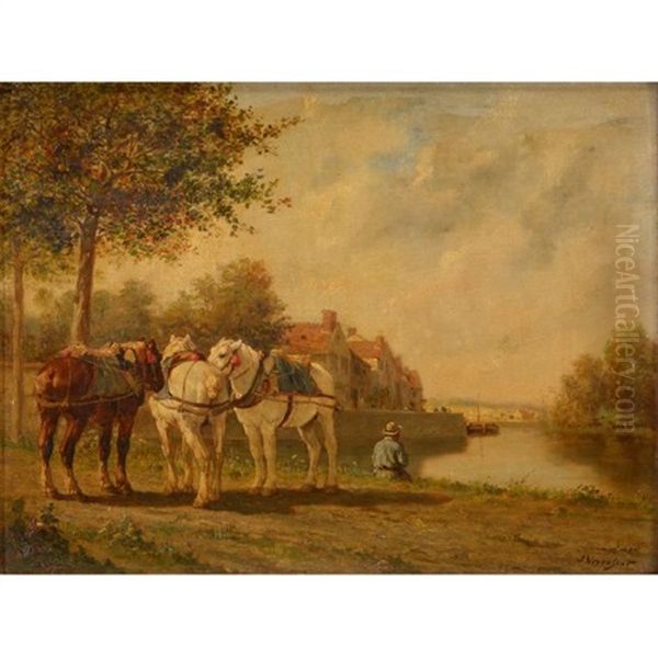 Noonday On The Scheldt Oil Painting by Jules Jacques Veyrassat