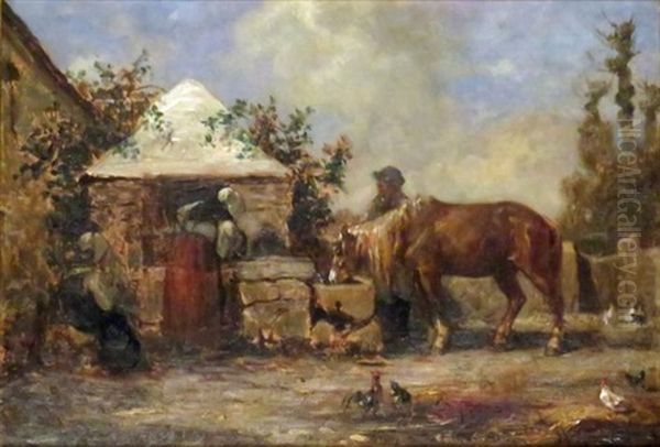 Stopping At The Well Oil Painting by Jules Jacques Veyrassat