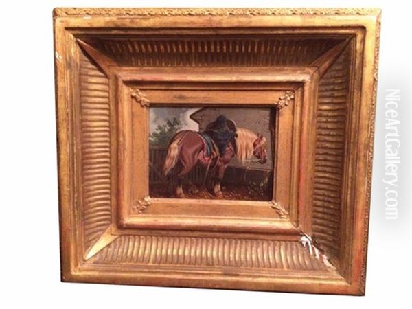 Cheval Harnache Oil Painting by Jules Jacques Veyrassat