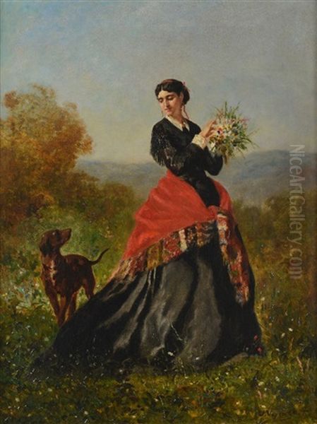 Elegante Au Bouquet Oil Painting by Jules Jacques Veyrassat