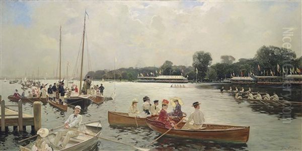 Ruderregatta Auf Der Ausenalster, Hamburg Oil Painting by Frederick Vezin