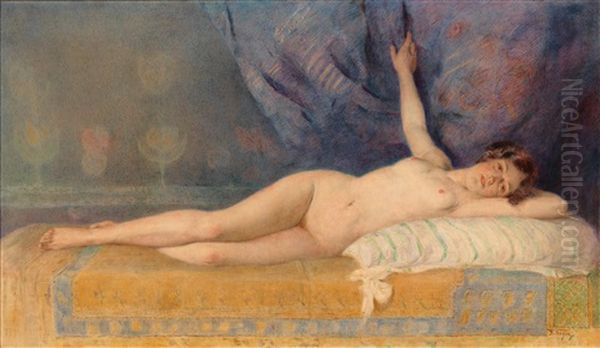 Recumbent Female Nude Oil Painting by Frederick Vezin