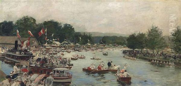 Henley Regatta Oil Painting by Frederick Vezin